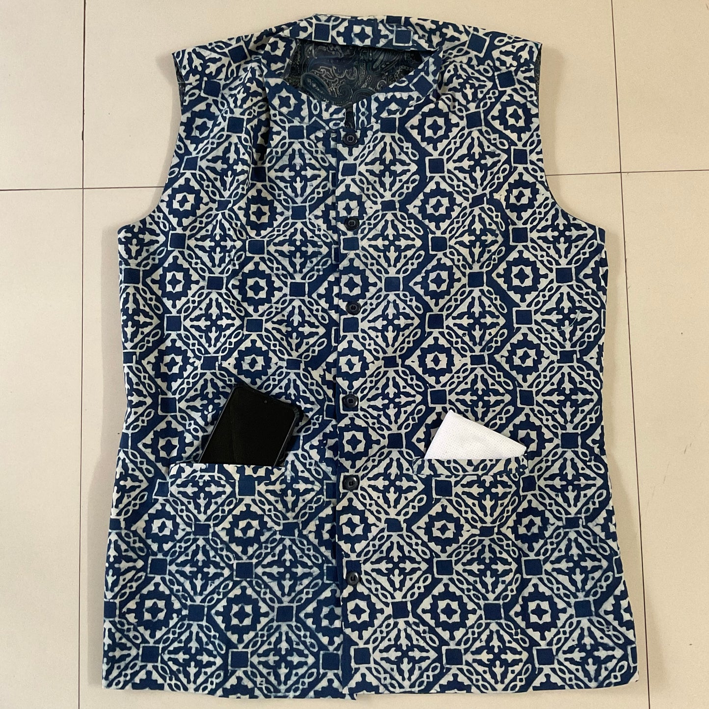 Veeraj Indigo Blue Cotton Waistcoat – Sharp Ethnic Layering for Modern Style
