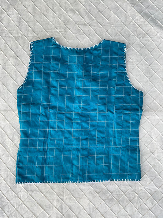 Bella Hand-Embroidered Raw Silk Blue Vest