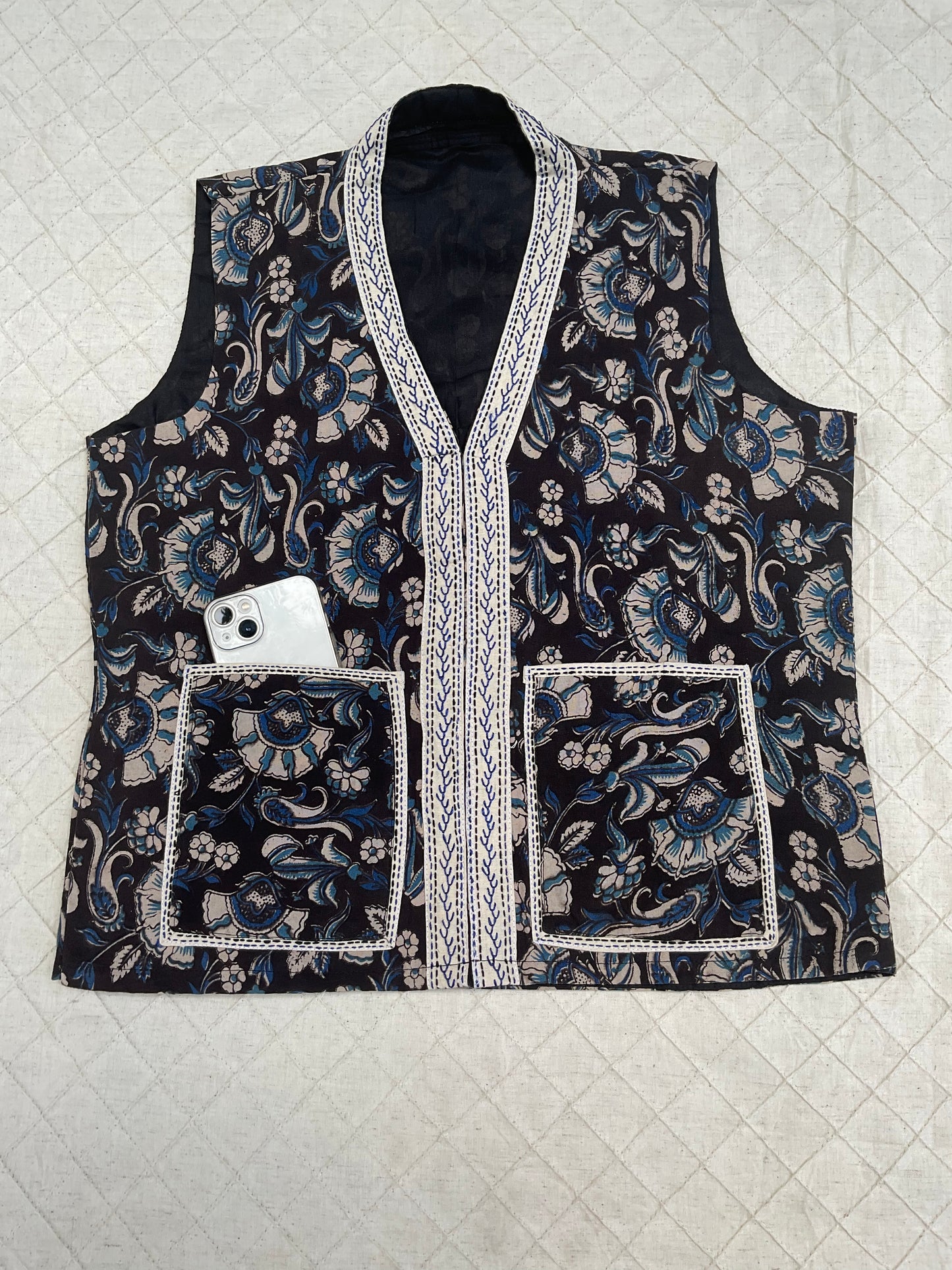 Kalamkari patchwork blue hand embroidery vest