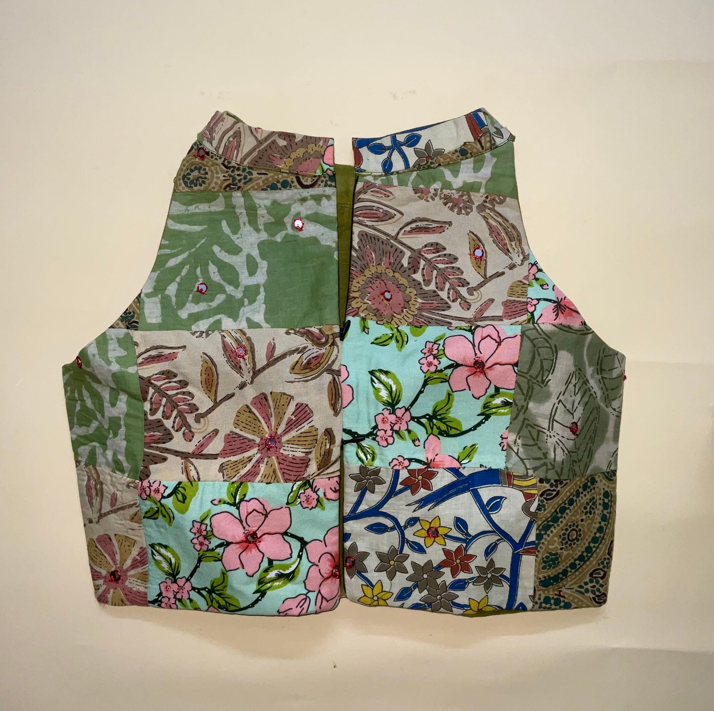 Reva Patchwork Blouse β Green/ yellow