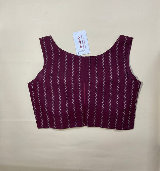 Riya -Handloom Odisha Ikat Cotton Blouse in Maroon & White