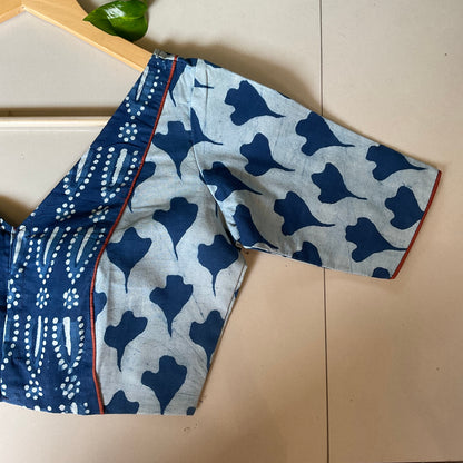 Neelraga – Indigo Cotton V-Neck Blouse with Batik Print