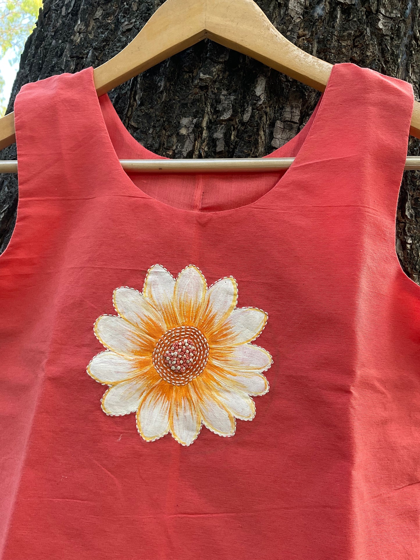 Aaboli Handpainted Orange Cotton Top with Embroidered Detailing