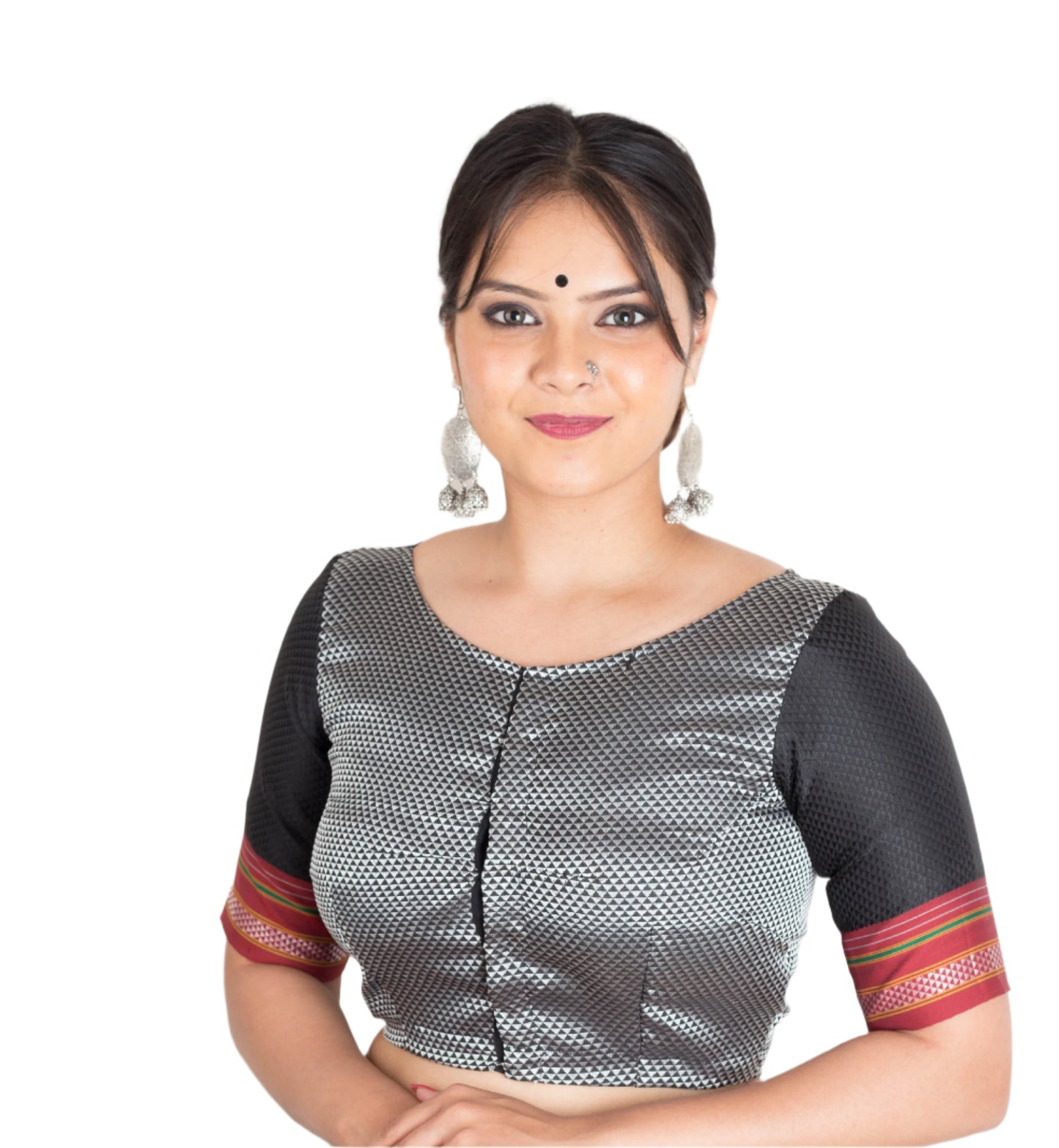 Black-Grey Cotton Silk KHANN Blouse