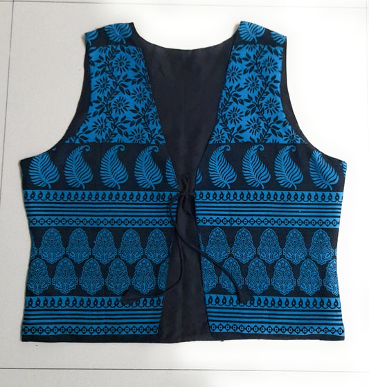 Blue patterned vest on a white background