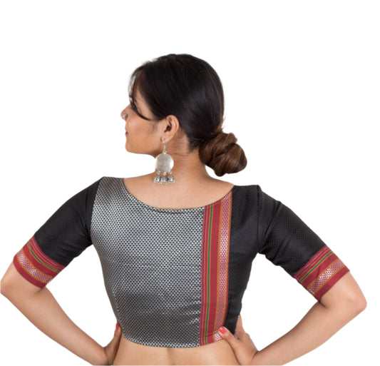 Black-Grey Cotton Silk KHANN Blouse