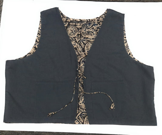 Black vest with camouflage lining on a white background