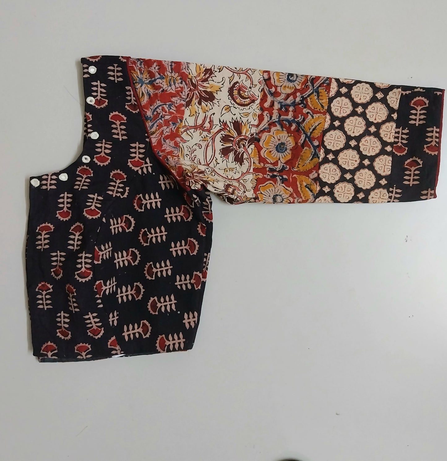 Vidya Kalamkari Handloom Cotton Blouse with Mirror Work – Ethnic Wear Top