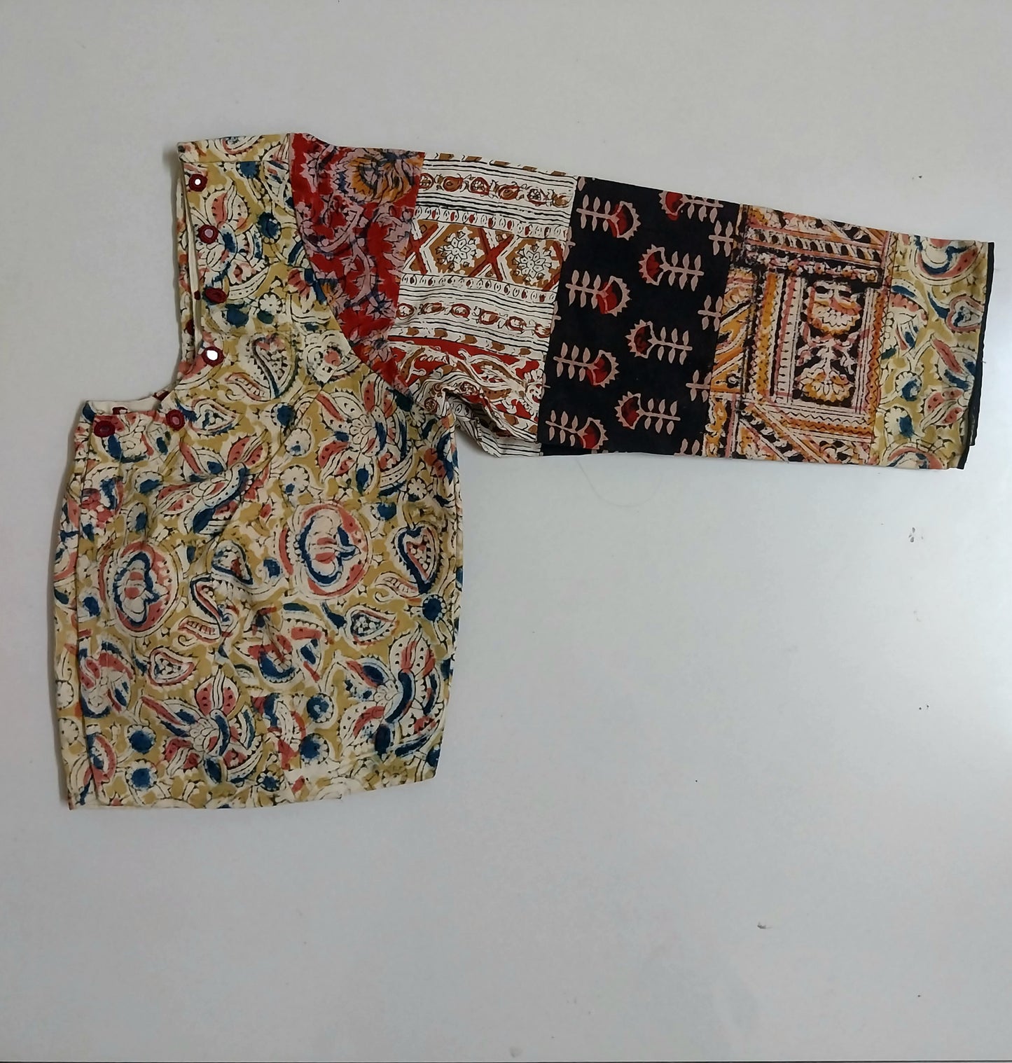 Vidya Kalamkari Handloom Cotton Blouse with Mirror Work – Ethnic Wear Top