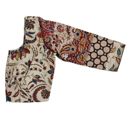 Vidya Kalamkari Handloom Cotton Blouse with Mirror Work – Ethnic Wear Top