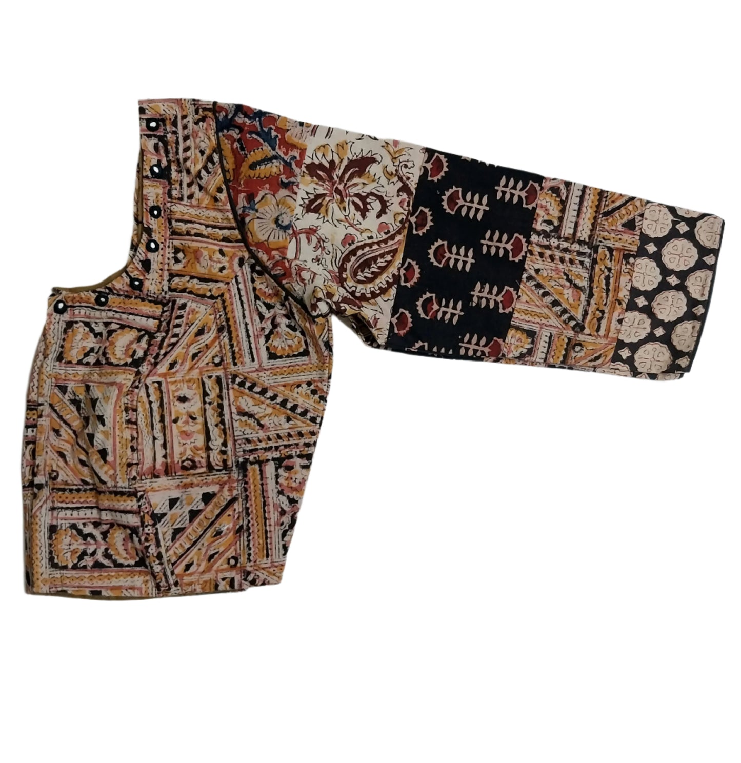 Vidya Kalamkari Handloom Cotton Blouse with Mirror Work – Ethnic Wear Top