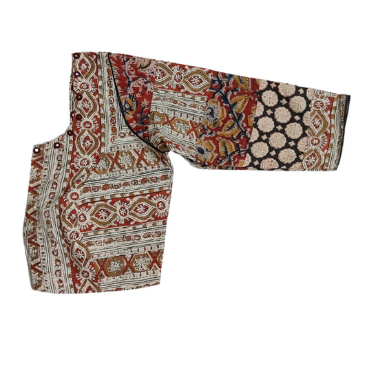Vidya Kalamkari Handloom Cotton Blouse with Mirror Work – Ethnic Wear Top