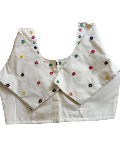 NOOR E MIRROR – Off-White Multicolor Mirror Work Cotton Blouse