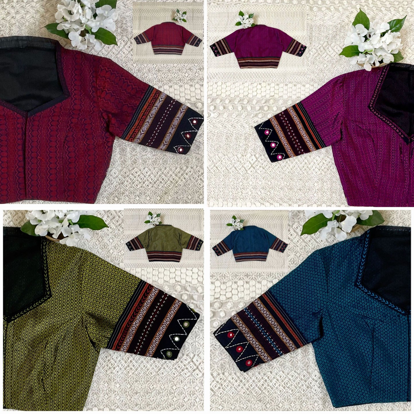 Cotton Silk KHANN Blouses with Thread Work & Mirror Detailing