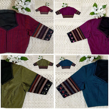 Cotton Silk KHANN Blouses with Thread Work & Mirror Detailing