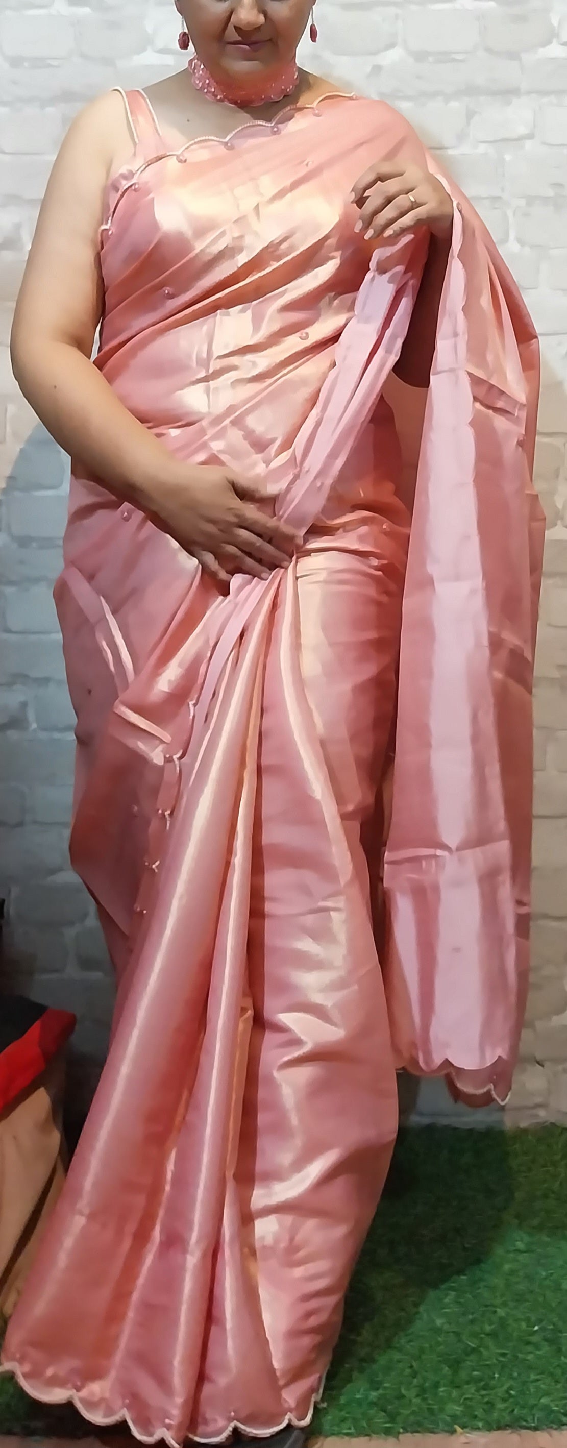 Handcrafted Chiffon Tissue Saree with Stitched Blouse