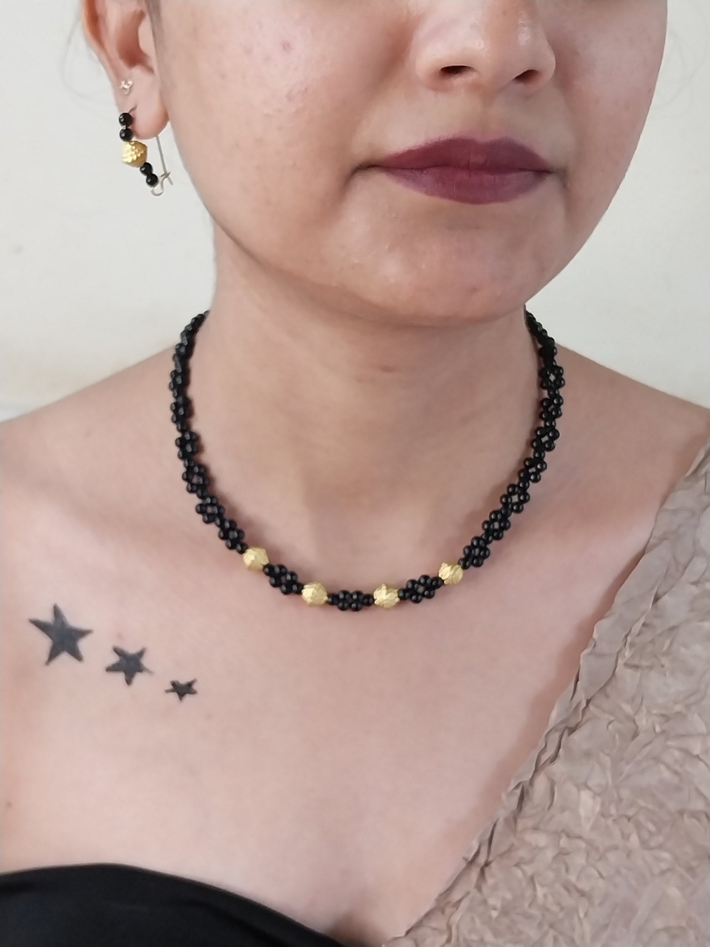 Classic Black Beaded Mangalsutra with Gold Decorative Beads
