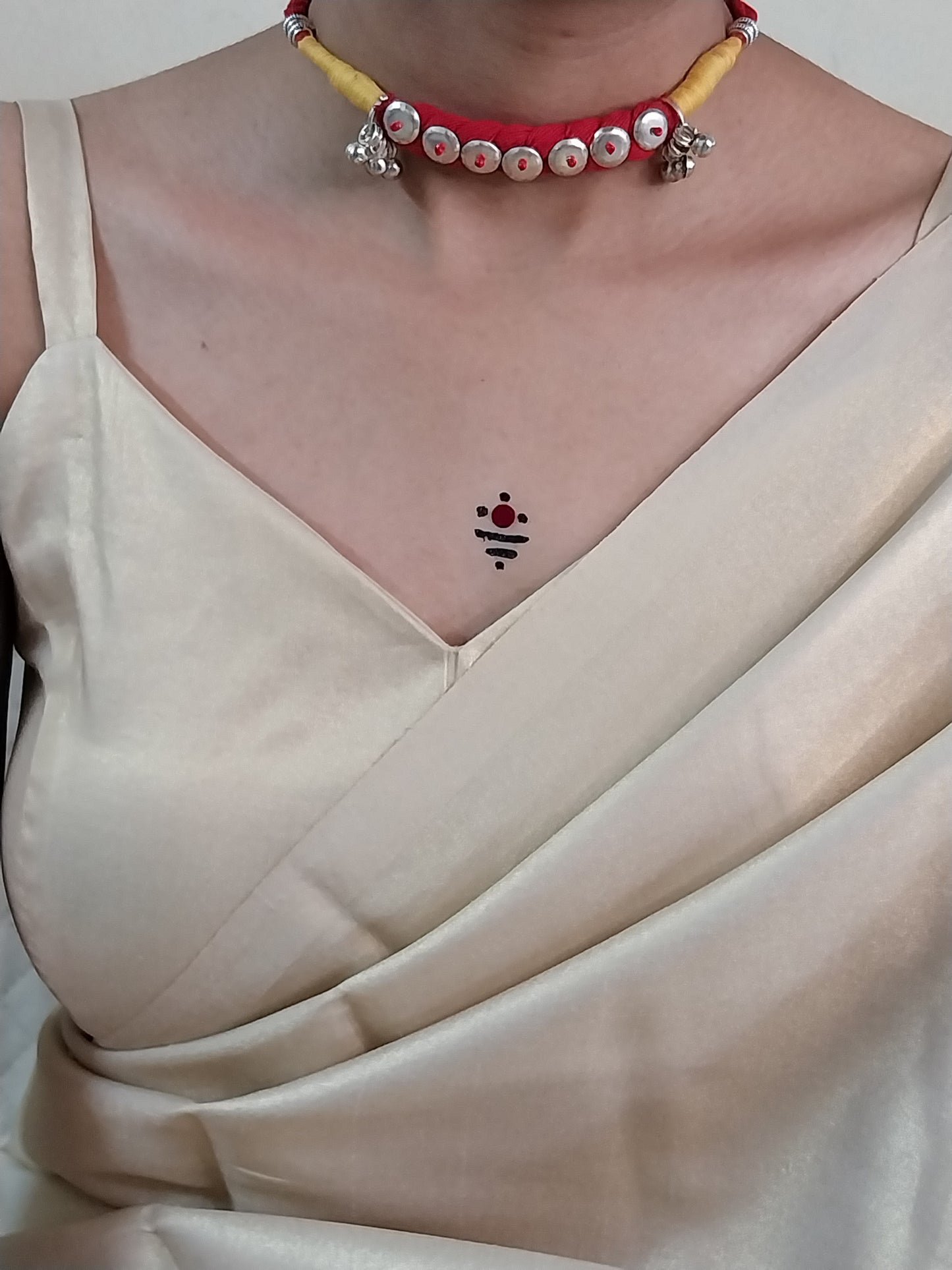 Handmade Thread Choker – Black & Red with Silver Beads, Ghungroo & Macrame Work