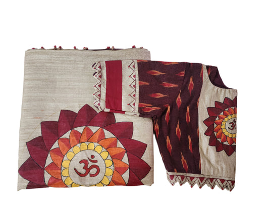 Sacred Aura Tussar Silk Saree with Hand-Painted Om & Ready Blouse