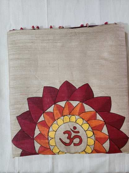 Sacred Aura Tussar Silk Saree with Hand-Painted Om & Ready Blouse