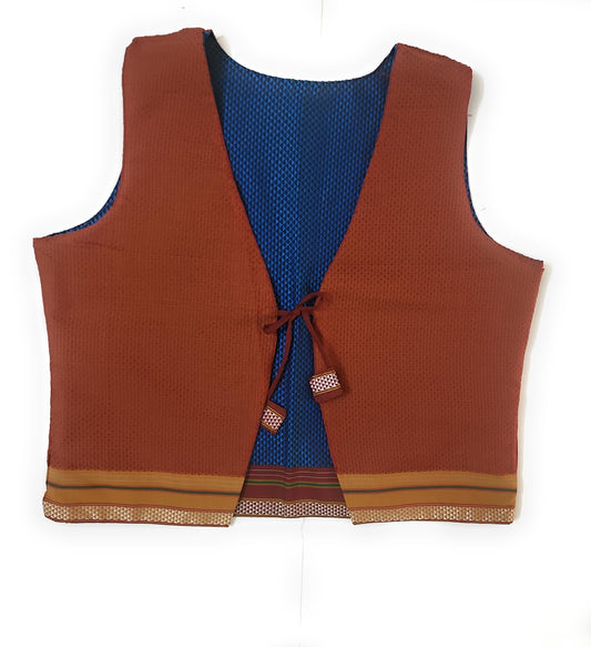 Reversible Handwoven Khann Cotton Jacket – Blue & Orange