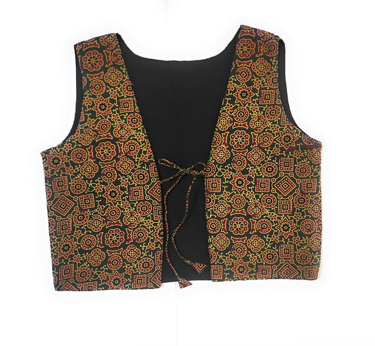 Reversible Cotton Jacket | Mehndi Green & Black Ethnic Waistcoat