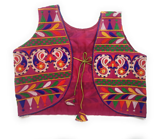 Festive Pink Gomthi Embroidered Jacket/Koti – Multicolor Ethnic Cotton Waistcoat