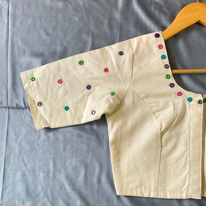 NOOR E MIRROR – Off-White Multicolor Mirror Work Cotton Blouse