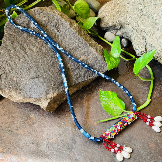 Indigo Threadwork Cowrie Necklace