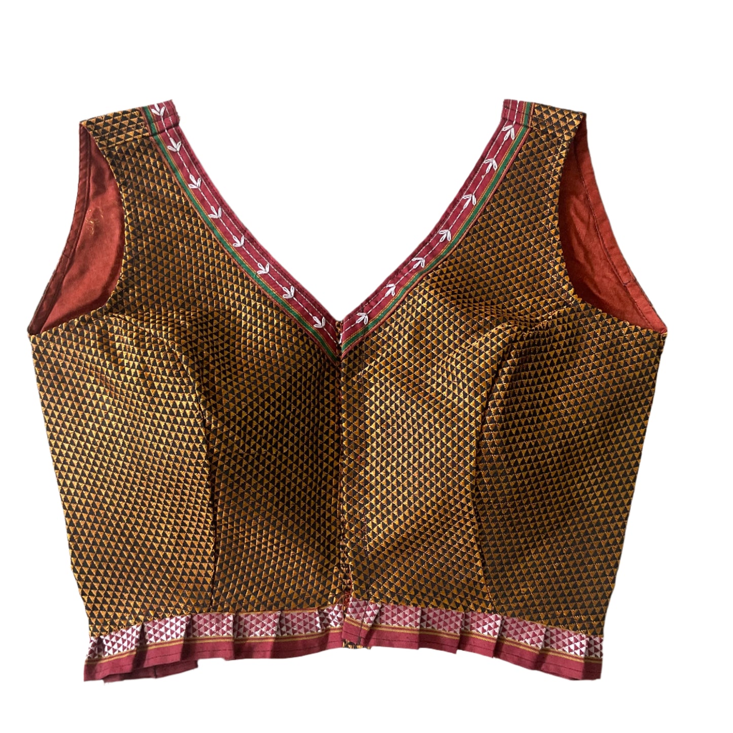 SLEEVELESS KHANN BLOUSE WITH THREADWORK & FRILL (ATTACHABLE SLEEVES)