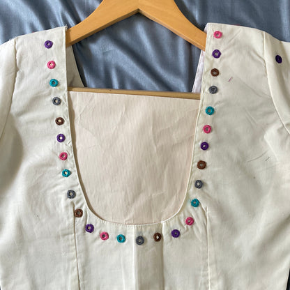 NOOR E MIRROR – Off-White Multicolor Mirror Work Cotton Blouse