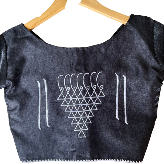 SARASWATI – Black Raw Silk Embroidered Devi Blouse