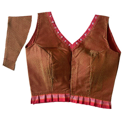 SLEEVELESS KHANN BLOUSE WITH THREADWORK & FRILL (ATTACHABLE SLEEVES)