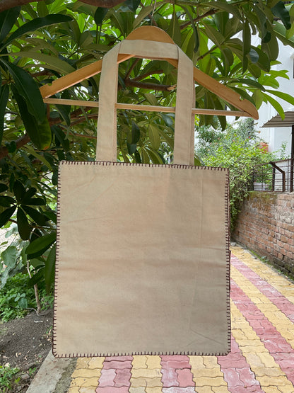 Handcrafted Kalamkari Tote Bag with Embroidered Detailing