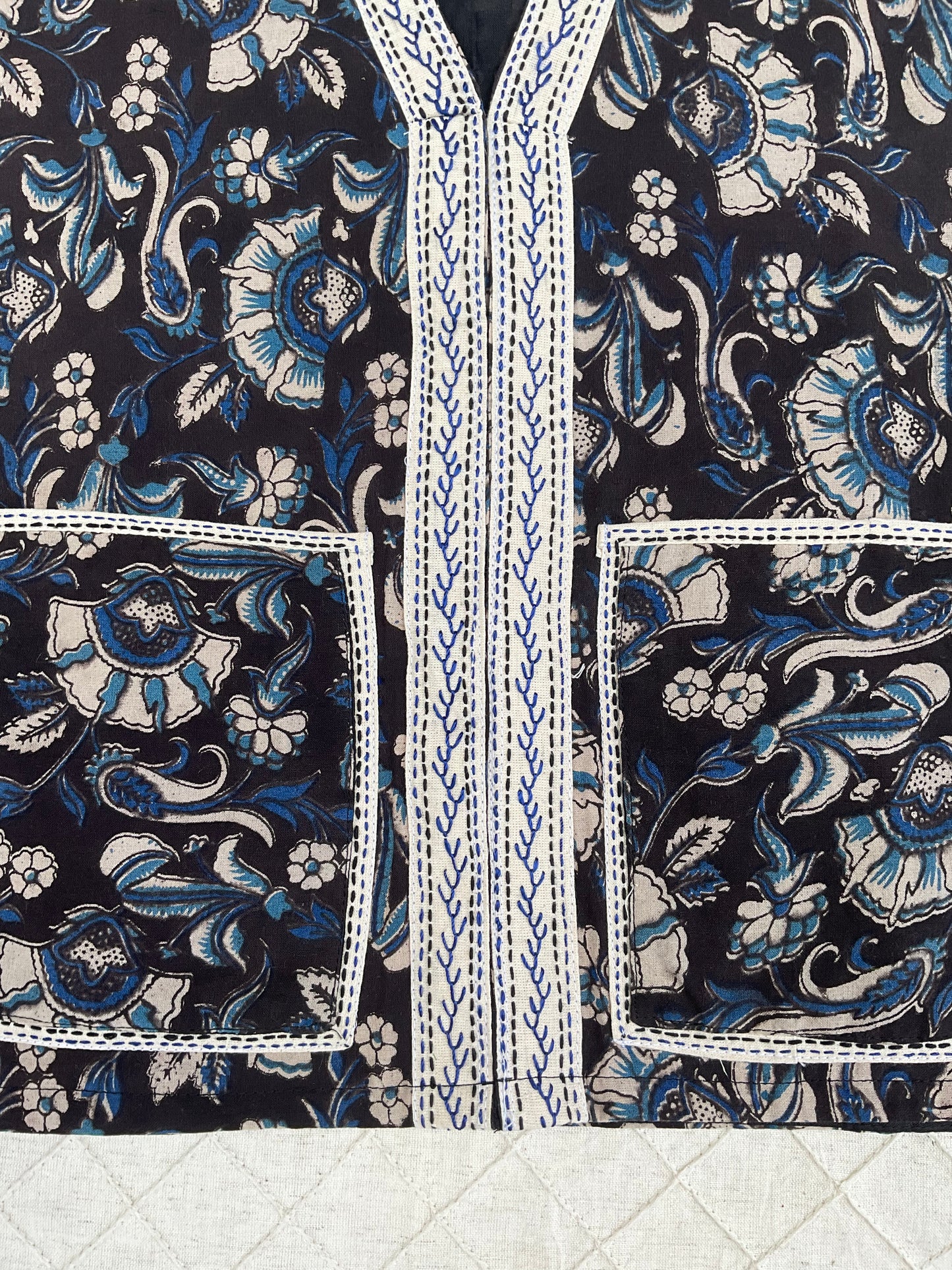Kalamkari patchwork  blue hand embroidery vest