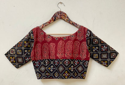 Dipika – Black Handloom Cotton Ethnic Blouse with Kalamkari & Mirror Work