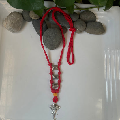 Red Macramé Ganesha Pendant Necklace