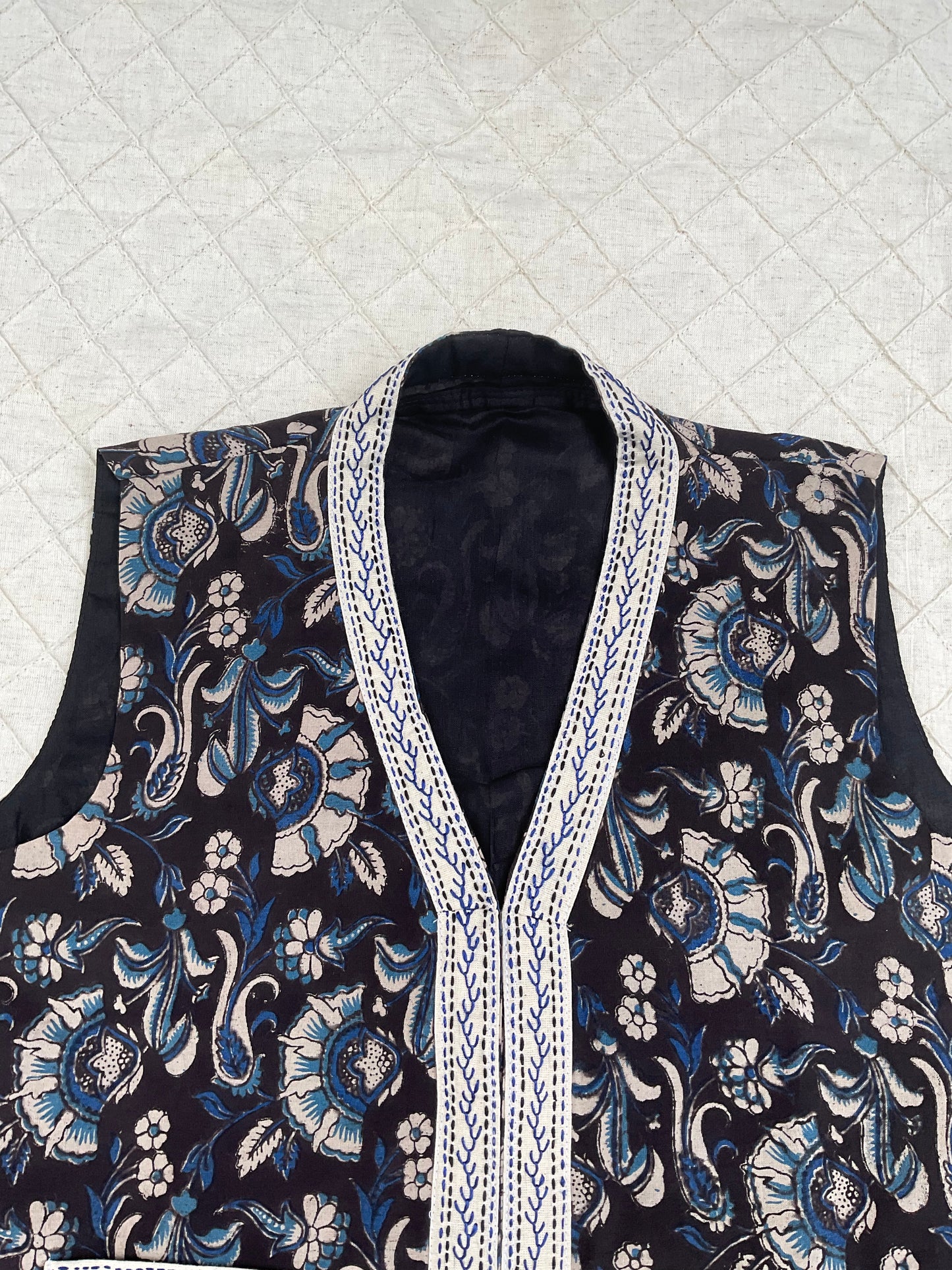 Kalamkari patchwork  blue hand embroidery vest