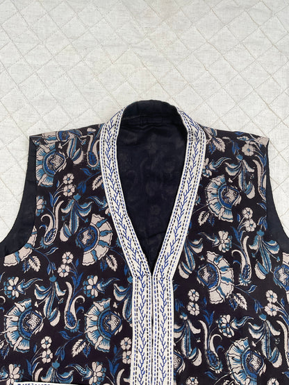 Kalamkari patchwork  blue hand embroidery vest