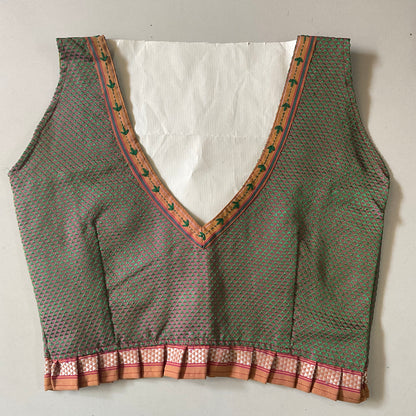 SLEEVELESS KHANN BLOUSE WITH THREADWORK & FRILL (ATTACHABLE SLEEVES)