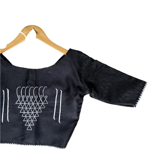 SARASWATI – Black Raw Silk Embroidered Devi Blouse