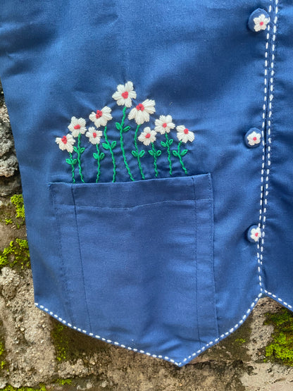 Pocket embroidery vest-blue