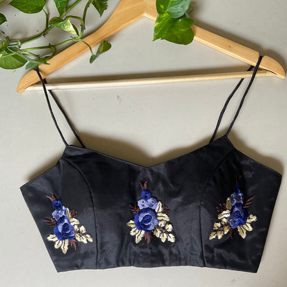 YADNYEE – Black Embroidered Net Spaghetti Blouse