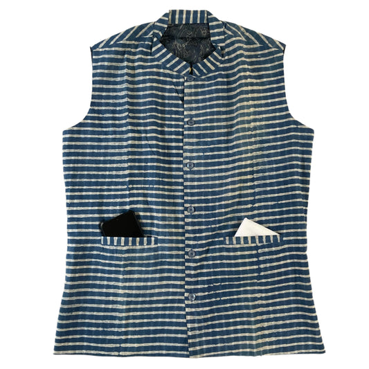 Veeraj Indigo Blue Cotton Waistcoat – Effortless Ethnic Elegance