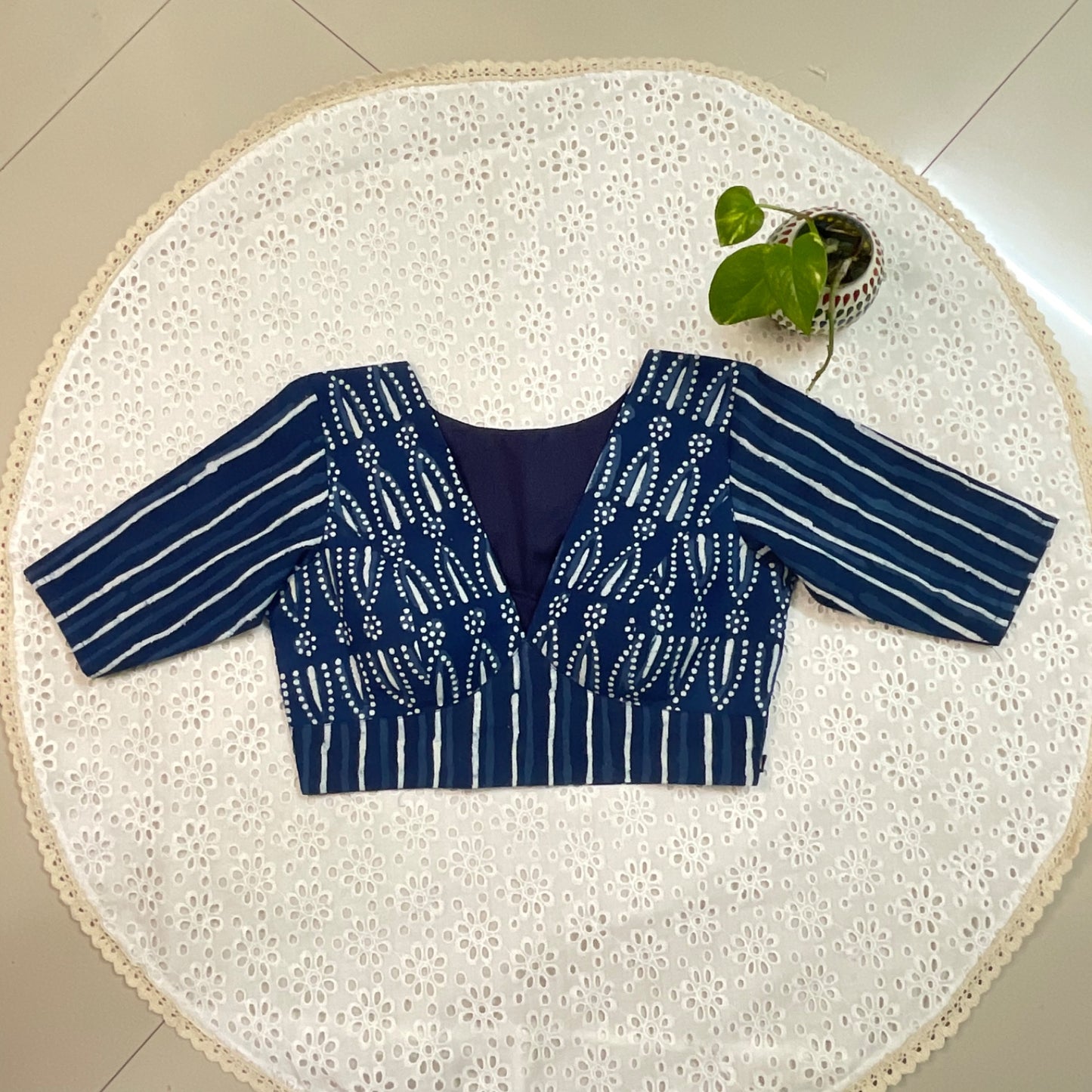 SANCHI – Indigo V-Neck Blouse