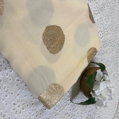 Light Yellow Foil Print Georgette Saree – Elegant Pastel Lily Silk Blend Saree