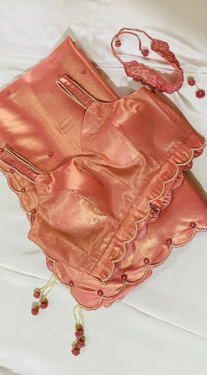 Handcrafted Chiffon Tissue Saree with Stitched Blouse