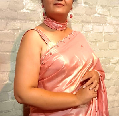 Handcrafted Chiffon Tissue Saree with Stitched Blouse