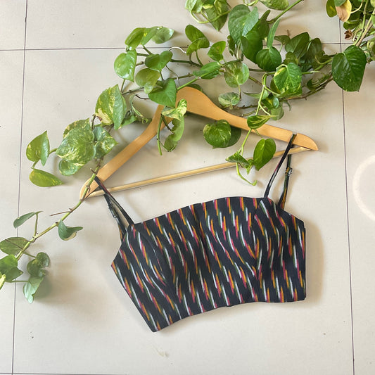 YADNYE – Black Handwoven IKAT Spaghetti Blouse