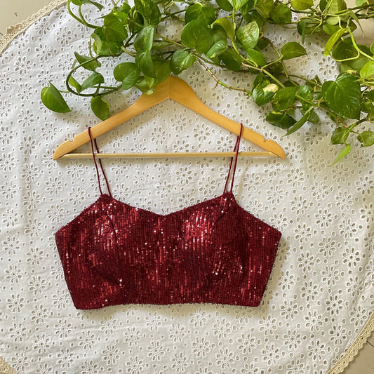 Yadnye: Sleeveless Sequin Crop Top With Princess Cut Blouse